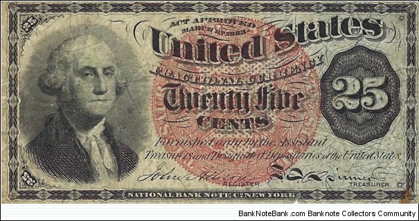 UNITED STATES 25 Cents 1863  Banknote