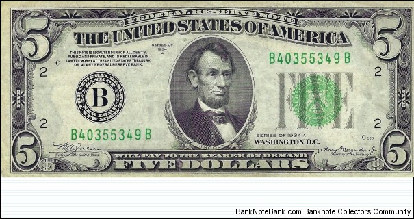 UNITED STATES 5 Dollars 1934A Banknote