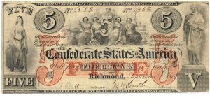 Type 31 Confederate $5 note. Banknote