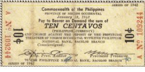 S-631 Negros Occidental 10 Centavos note. Will trade this note for Philippine notes I don't have. Banknote