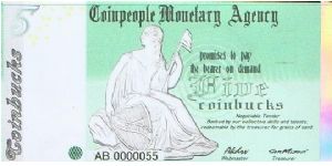 Coinpeople Monetary Agency 5 Coinbucks 2005 Banknote