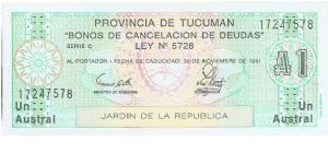 Provincia De Tucuman Banknote