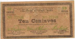 S-573 Misamis Occidental 10 Centavos note, inverted back. No price listed for this RARE condition. Banknote