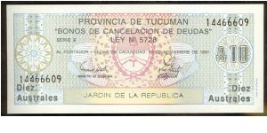 Argentina 10 Austral 1987 (regional issue) S2612. Banknote
