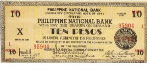 S-627b RARE Negros Occidental 10 Pesos note in series, 4 of 10. Banknote