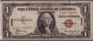 Series 1935-A, $1 Hawaii Overprint Silver Certificate, FR# 2300, 35,052,000 notes printed.  Issued for Hawaii after the attack on Pearl Harbor Banknote
