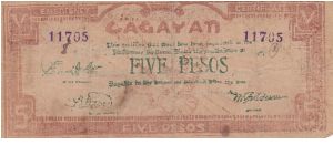 Emergency & Guerrilla Currency

Cagayan: 5 Pesos (ND Emergency Certificate issue) Banknote