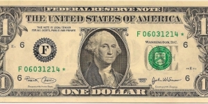 $1 FRN Series 2003 S/N F06031214* Banknote