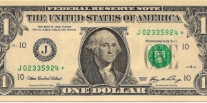 $1 FRN Series 2006 S/N J02335924* Banknote