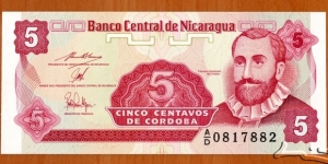 Nicaragua |
5 Centavos, 1991 |

Obverse: Francisco Hernández de Córdoba |
Reverse: National coat of arms and Plumeria flower (in Nicaragua known as Sacuanjoche) Banknote
