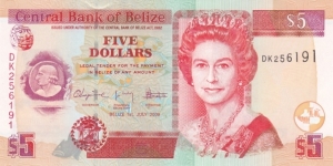 Belize P67d (5 dollars 2009) Banknote