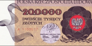 Poland 200k zlotych 1989 Banknote