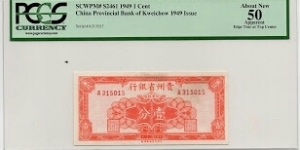 PCGS 1 Cent The Provincial Bank of Kweichow Banknote