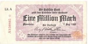 1.000.000 Mark (BADISCHE BANK 1923) Banknote