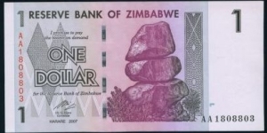 Zimbabwe - 1 Dollar, 2007, P-65 Banknote