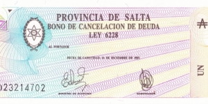 1 austral, province of Salta Banknote