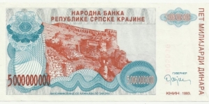 Krajina Serbia BN 5.000.000.000 Dinara 1993 Banknote