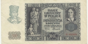 Poland 20 Zlotych 1940 Banknote