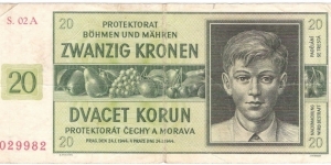 20 Kronen/Korun(Protectorate of Bohemia and Moravia 1944)  Banknote