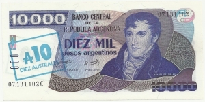 Argentina 10 Australes (10000 Pesos Argentinos) ND(1985) Banknote