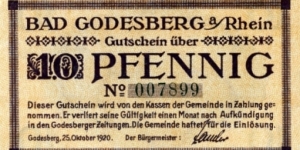 10 Pfennig Notgeld Bad Godesberg Banknote
