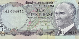 TURKEY 5 Lirasi
1970 Banknote