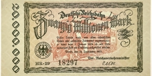 20.000.000 Mark (Deutsche Reichsbahn / Berlin)  Banknote