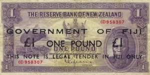 FIJI 1 Pound 1942

Overprint on New Zealand 1 Pound 1934 Banknote
