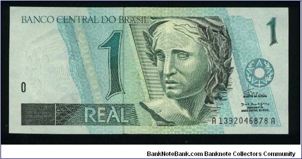 1 Real.

Sculpture of the Republic at center on face; white-necked jacobin hummingbirds in vertical format on back.

#243a Banknote