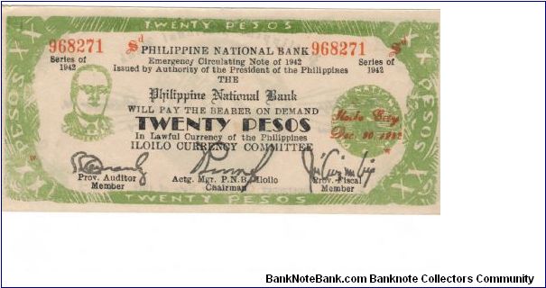 S-318a Ilocos 20 Peso note. Banknote