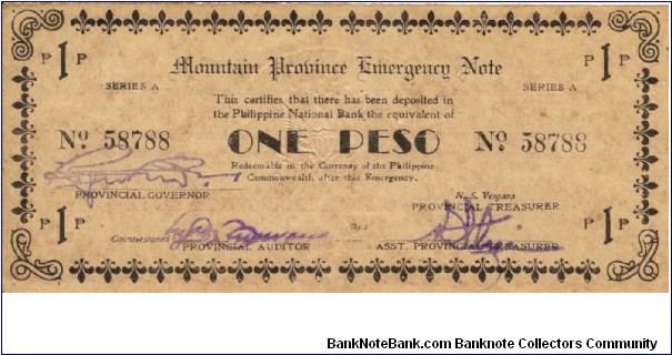S-601 Rare series of 3 consecutive numbered Mountain Province Emergency Notes, 2 - 3. Banknote