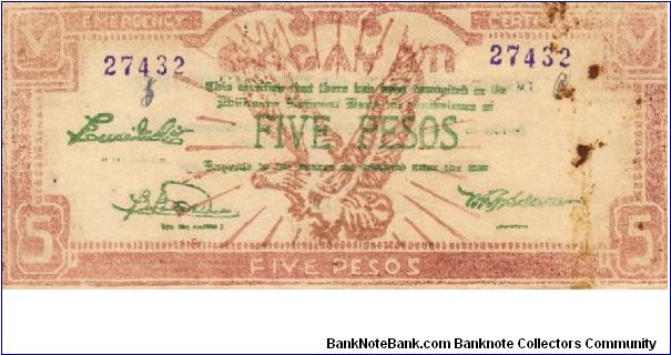 S-192 Cagayan 5 Pesos note. Will trade this note for Philippine notes I don't have. Banknote
