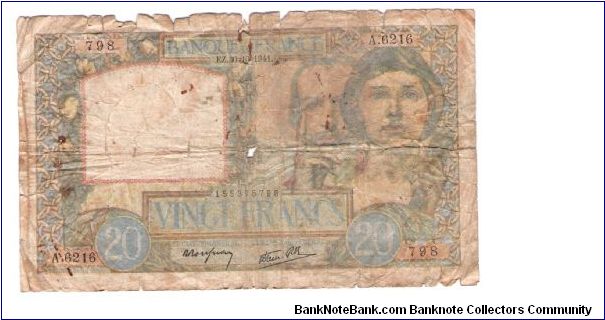 FRANCE
20 FRANCS
A.6216
798
155375798 Banknote