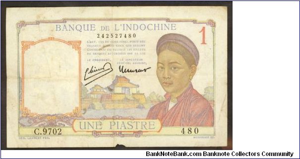 French Indochina 1 Piastre 1949 P54e C.9702 Banknote