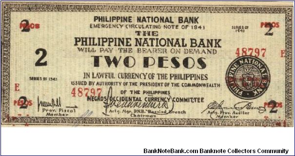 S-625a RARE Negros Occidental 2 Pesos note in series, 17 of 20. Banknote