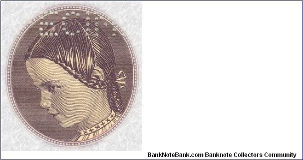 Slovakia, Young girl vignette on 5 Kr. note of 1945, most never issued to circulation because of war ending. Banknote