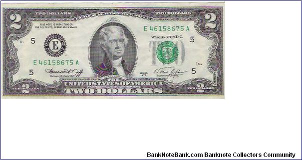 SERIE 1976

TWO DOLLARS

E 46158675 A Banknote