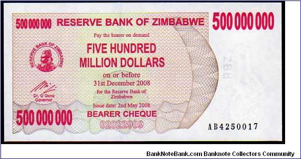 500'000'000 Dollars__
Pk New__

Bearer Cheque
 Banknote