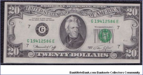 1974 $20 CHICAGO FRN


**MAJOR CUTTING ERROR**

#4 OF 4 CONSECUTIVE Banknote
