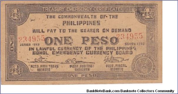 Emergency & Guerrilla Currency

Bohol: 1 Peso
(Official issue) Banknote
