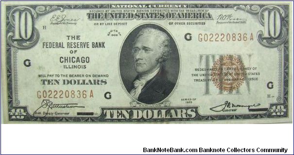 10 U.S. Dollars
National Currency
Chicago, Illinois Banknote