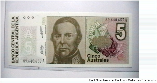 Argentina ND(1986) 5 Australes KP# 324  Banknote