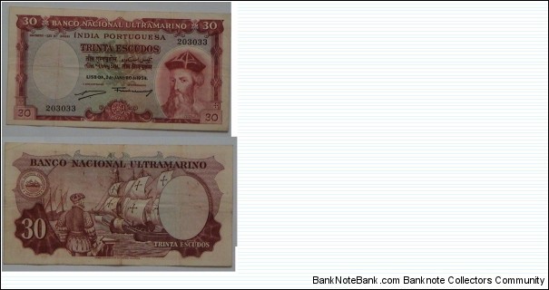 Portuguese-India. 30 Escudos. Banknote