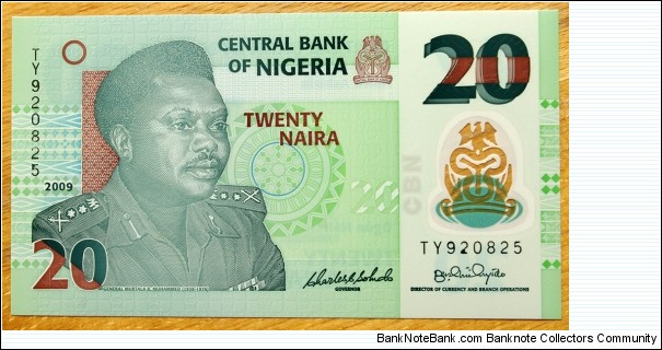 Central Bank of Nigeria |
20 Náírà/Naịra |

Obverse: General Murtala Ramat Muhammed (1938-1976) |
Reverse: Clay pot maker |
Window: Central Bank of Nigeria logo Banknote