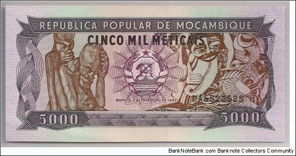 Mozambique 5000 Meticais 1989 P133. Banknote