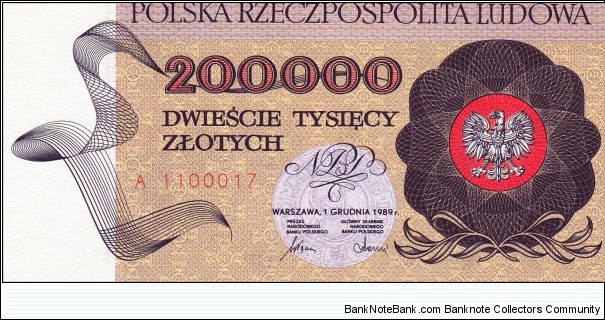 Poland 200k zlotych 1989 Banknote