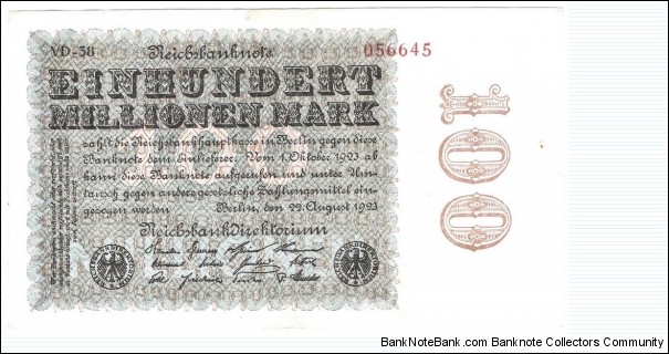 100.000.000 Mark(Weimar Republic 1923/White paper) Banknote