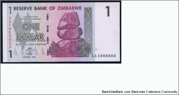 Zimbabwe - 1 Dollar, 2007, P-65 Banknote