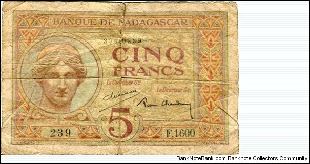 5 Francs__
pk# 35 (1)__
ND (1937) Banknote