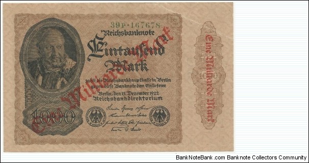 Germany-Weimar 1 Billon Mark (over 1000 Mark) 1922 - different serial number Banknote